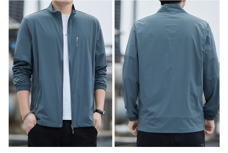 ROMON Men's Summer New Stand Collar Ice Silk Sunscreen Jacket Outdoor Fishing Coat Light Gray 2XL Model 2577 12