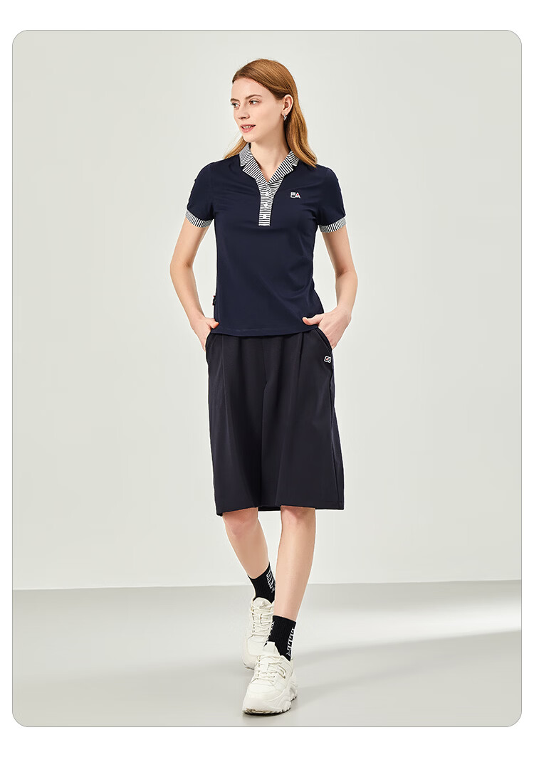 ELLE ACTIVE Classic Striped V-Neck Short Sleeve T-Shirt for Women Casual Slim Fit Top Summer Navy Blue S 7