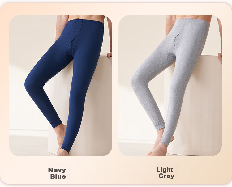 Yiershuang 100% Cotton 10A Antibacterial Men's Thermal Soft Cotton Long Johns Autumn Winter Base Layer 2-Pack 8