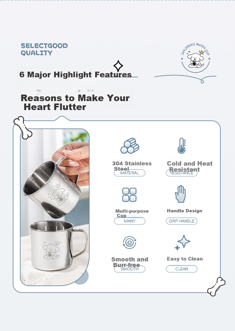 CAIZHI 304 Stainless Steel Kids Water Cup Kindergarten Children's Mug Coffee Milk Cup CZ6271 2