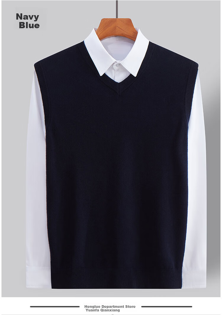 Hengyuanxiang Men's Wool Vest Lightweight Wool Sweater V-Neck Knit Waistcoat Black S(165) 9