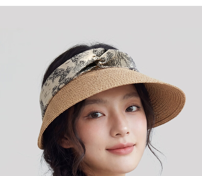 CACUSS Women's Summer Straw Woven Open-Top Hat Large Brim Sun Hat Outdoor Beach Sunshade Hat Ink-Dyed Blue 10