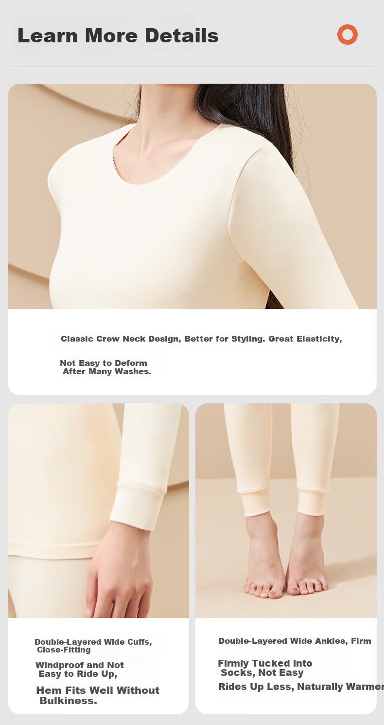 LangSha Women's Autumn Thermal Underwear Set 100% Cotton Soft Comfortable Antibacterial Mite-Resistant Heat Retaining Warm Base Layer Cotton Knitwear 15