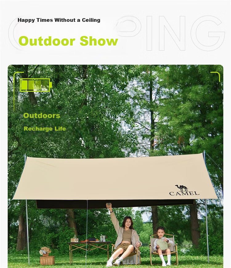 CAMEL "Peng" Black Coated Three-Pole Canopy Tent Large Outdoor Black Coated Sunshade Shelter 17