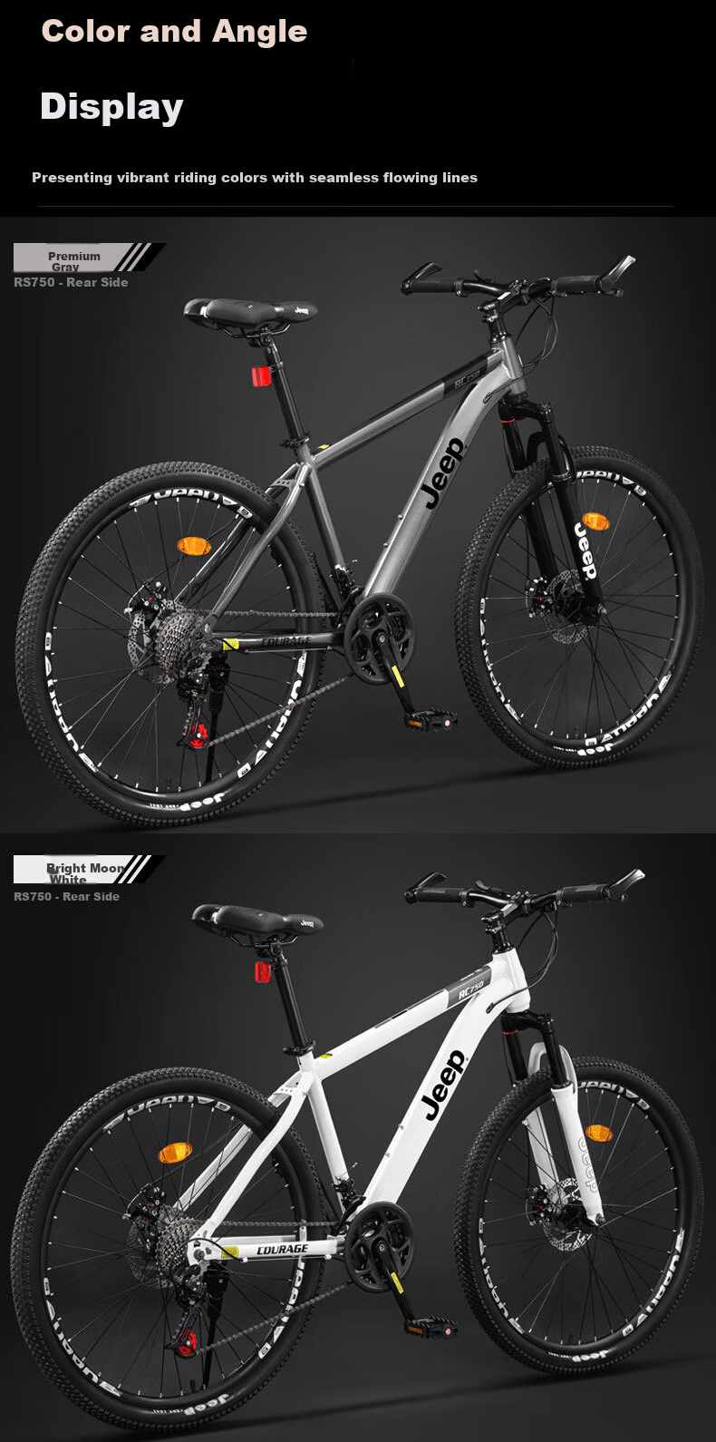 JEEP Mountain Bike RC750 Carbon Steel White Moonlight 27.5 Inch 27-Speed Shock Absorbing Commuter Bike for Men and Women Students 26