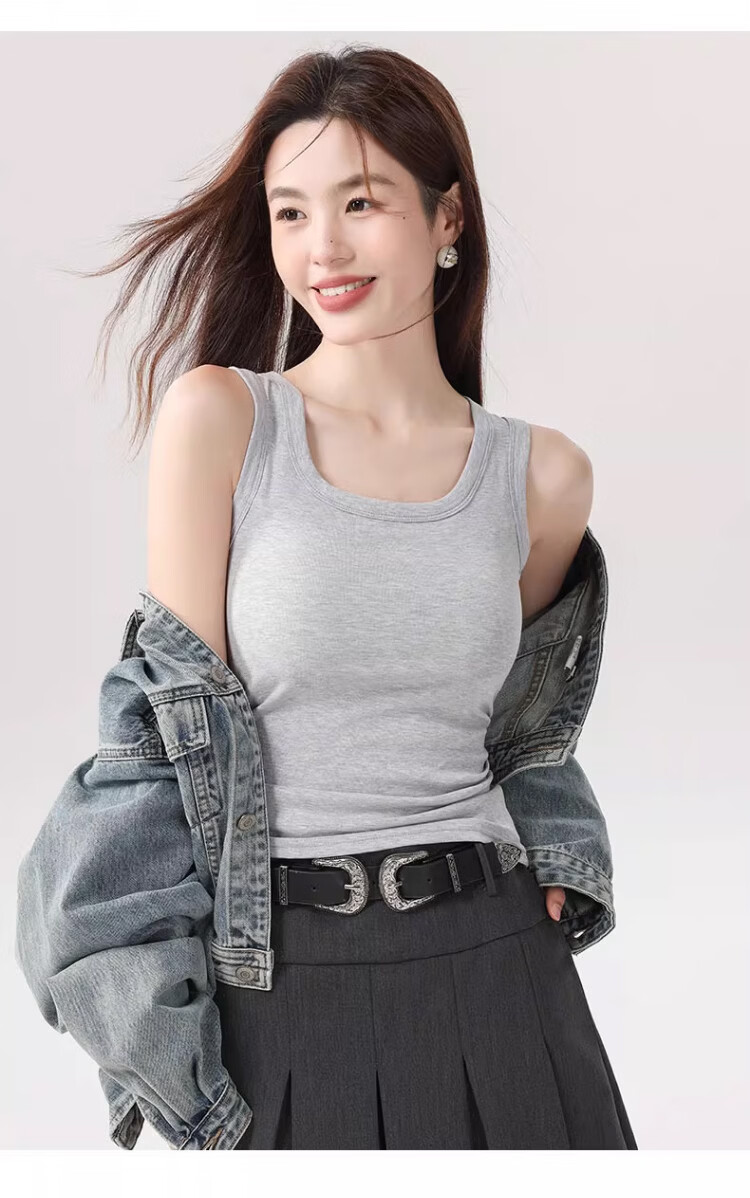 Caiyue Women's Spring Summer Thin Breathable Slim Fit Ribbed Sleeveless Wide Shoulder Tank Top with Side Coverage High Elasticity 11