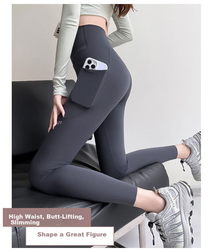 LangSha Women's Shark Pocket Pants High-Waist Hip-Lifting Fitness Yoga Leggings Spring Autumn New 7