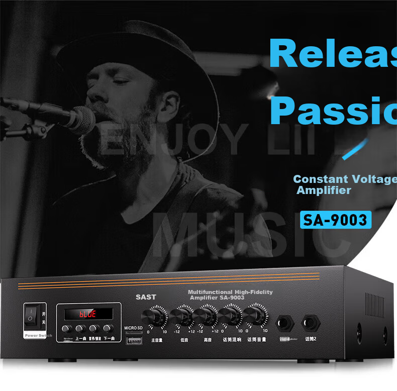 SAST 100W High Power Constant Voltage Amplifier Bluetooth Public Address Home Amplifier Ceiling Speaker U Disk Wall-mounted Audio Store Meeting Home Theater System 2