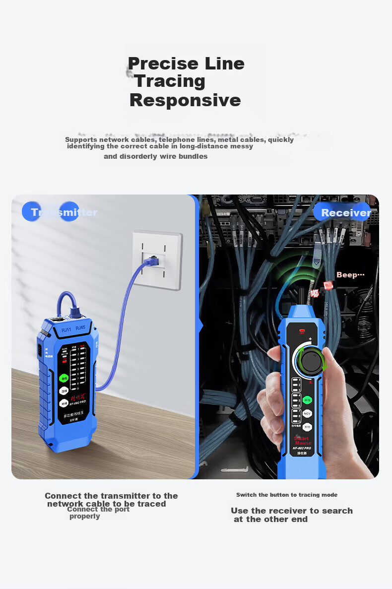 Smart Mouse NF-802pro Anti-Interference Cable Tracker Multifunctional POE Switch Load Testing 3-in-1 Network Tester 3