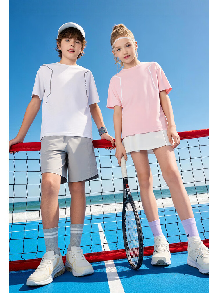 Navigare Quick-Dry Sun-Protective Kids T-Shirt Short Sleeve Summer Boys Girls Cool Lightweight Running Sports Off-White 150 21