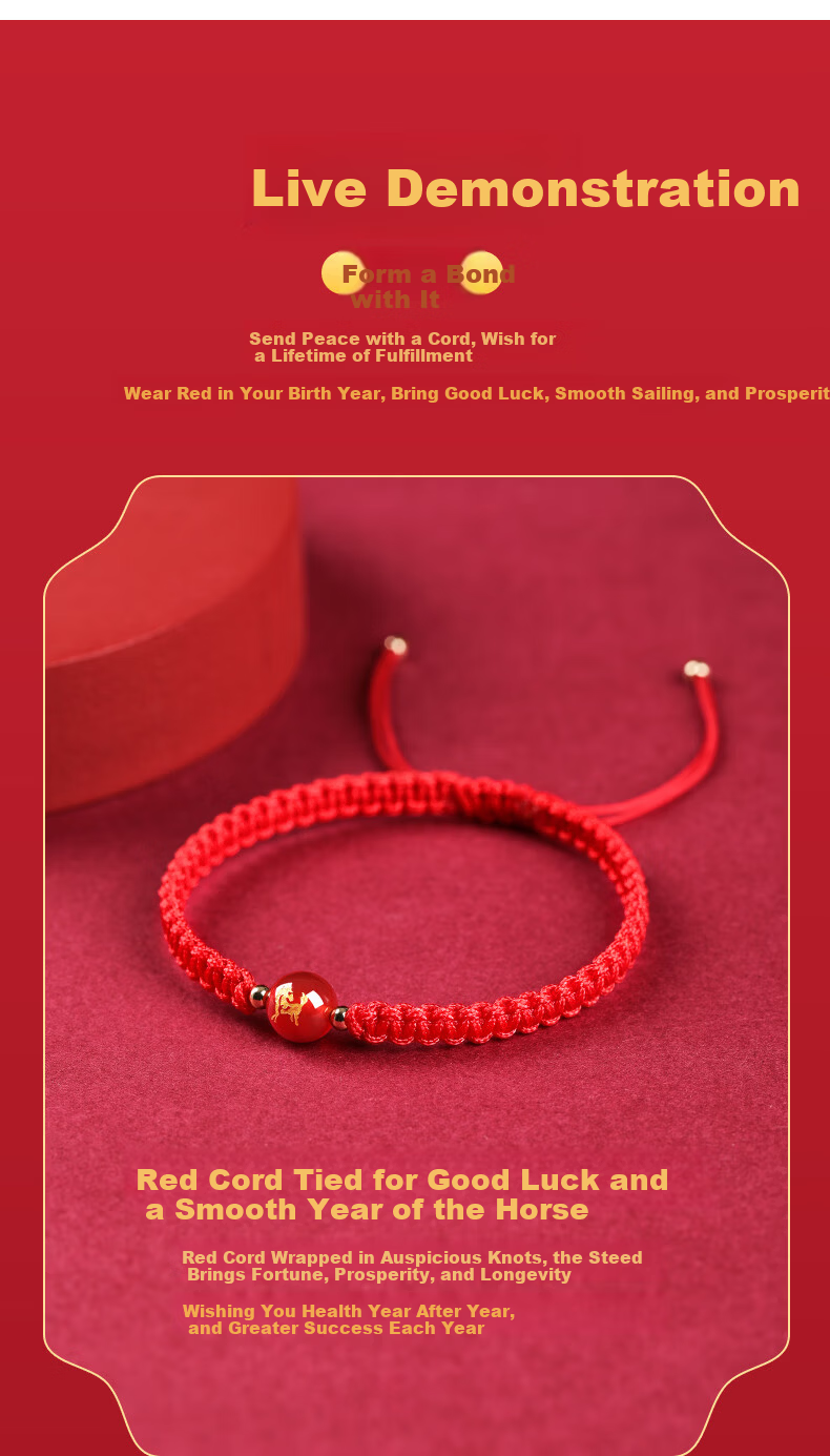 Jinshiling 2026 Year of the Horse Zodiac Bracelet Unisex Lucky Red String Bracelet Wealth and Fortune New Year Gift 10