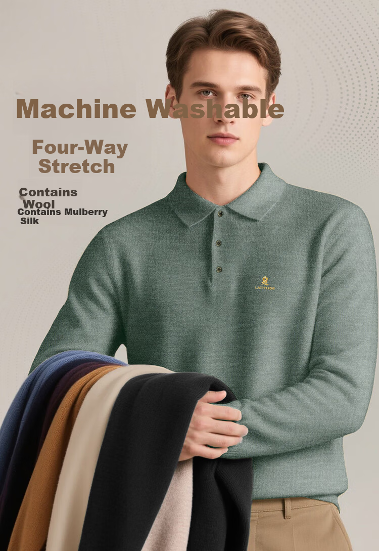 MONTAGUT New Year Men's Knit Sweater with Mulberry Silk and Wool Casual Pullover Dark Gray (Collared) 3XL 2