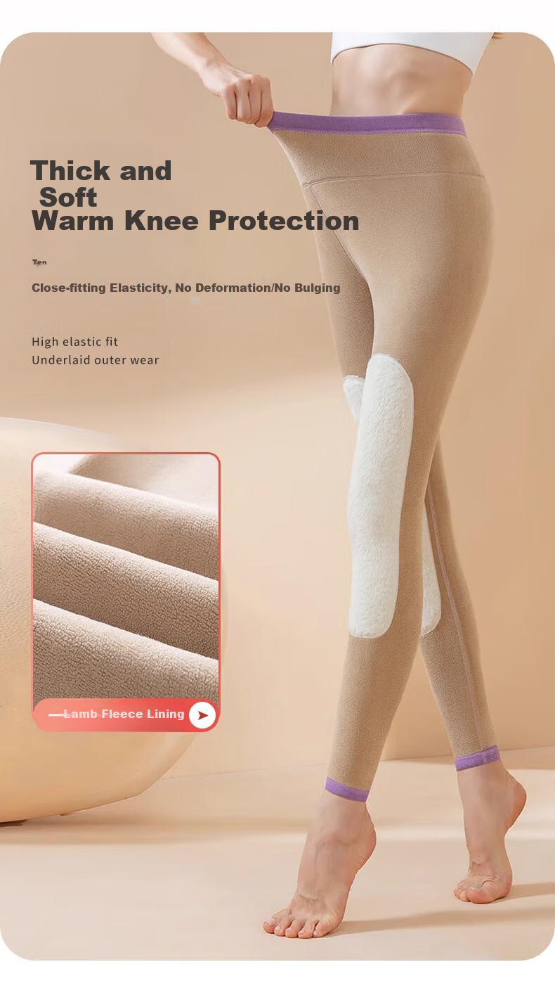 LangSha Women's High-Waist Fleece-Lined Thermal Leggings Thickened Knee Patch Lambswool Extra Warm Cold-Resistant Cotton Pants 4