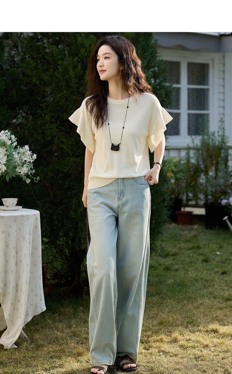 Demana Summer Cloud Soft Breathable Raglan Sleeve Knit Top with Mulberry Silk/Cotton, Elegant Hem Sweater for Women 5