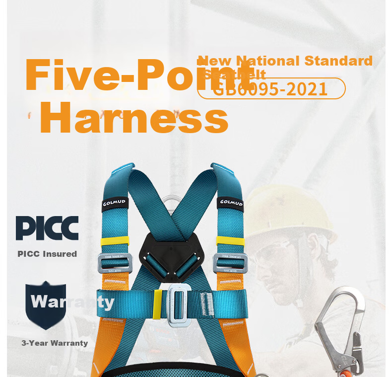 GOLM Five-Point Safety Harness National Standard Safety Rope for High-Altitude Work GD3735 with Dual Large Hooks and 1.8m Shock Absorber Pack 1