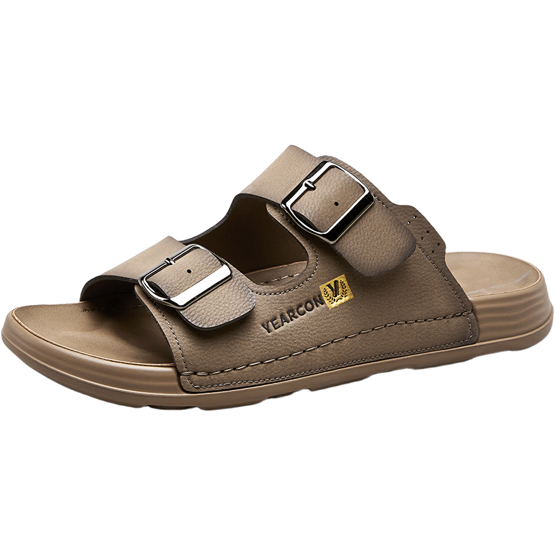 Yierkang Men's Sandals, Retro Slip-On Birkenstock Style Casual Slippers, Thick-Soled Men's Sandals, 61892W, Brown, Size 43