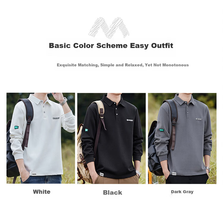 MARK FAIRWHALE Men's Sweatshirt Spring and Autumn American Casual Long Sleeve T-Shirt Polo Jacket Dark Gray XL 2