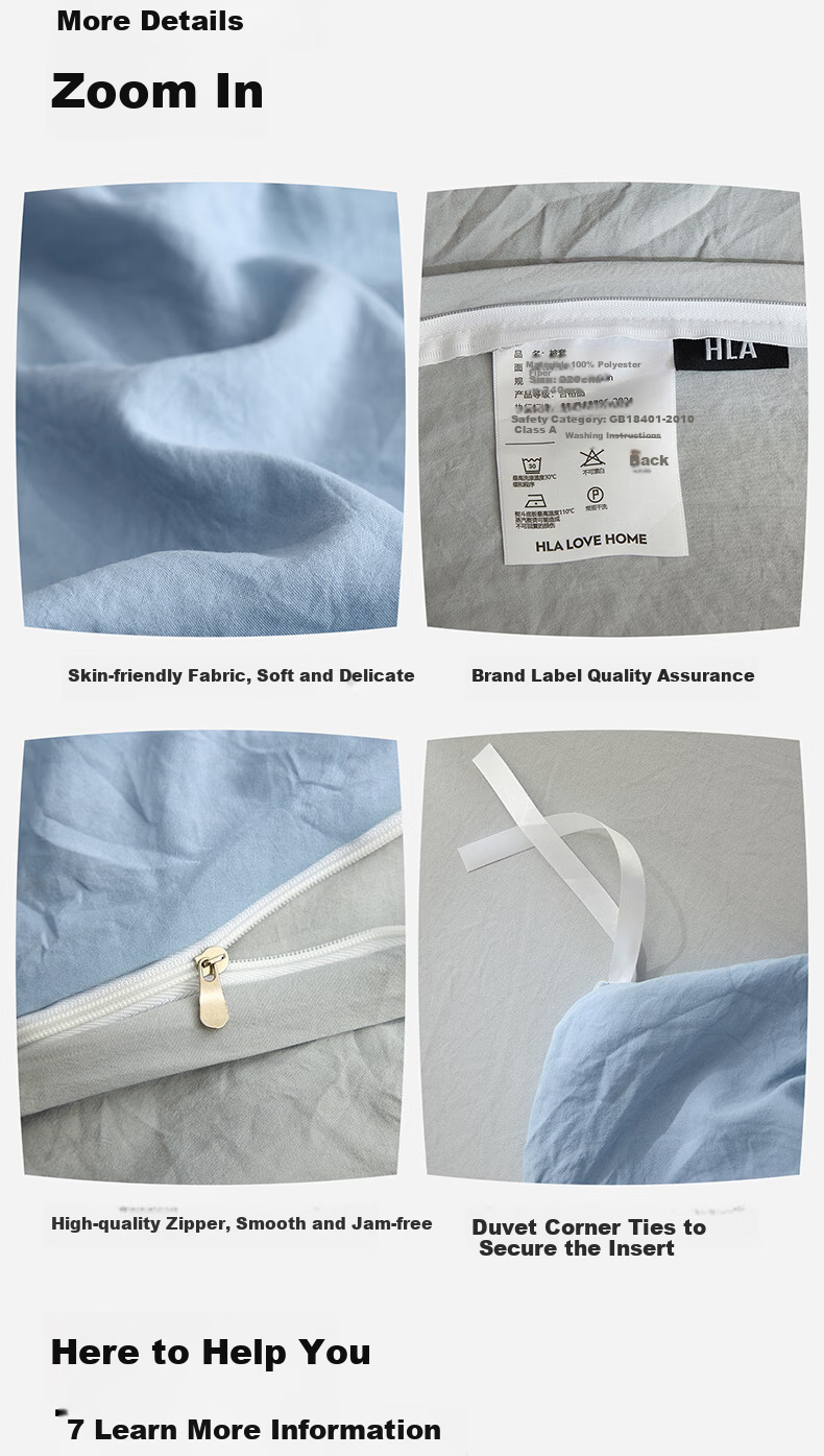 HLA Class A Washed Cotton 4-Piece Bedding Set Sheet Duvet Cover Skin-Friendly Home Dormitory Bedding Camel Color 1.8m Fitted Sheet 4-Piece Set 6