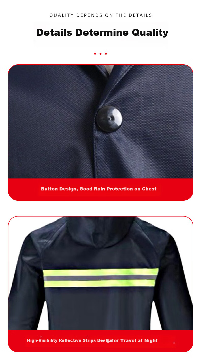 OUJAYROM Long Raincoat Waterproof Reflective Unisex Oxford Fabric Durable Mountaineering Work Labor Raincoat Navy Blue Button [Long Trench Coat] 5