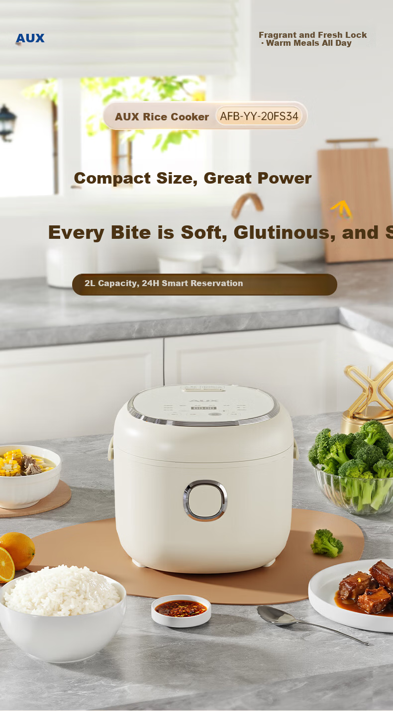 AUX Mini Rice Cooker 2L Capacity Household 1-4 People 24H Smart Reservation Multifunction Compact Easy-to-Clean AFB-YY-20FS34 1