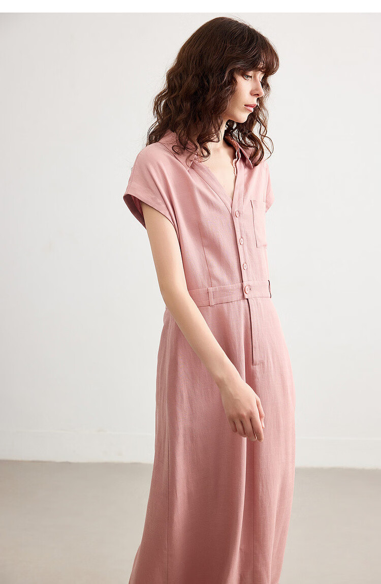 Demana Summer Elegant Lace Splice V-Neck Waist-Slimming Slit Mid-Length Dress with Natural Linen 17