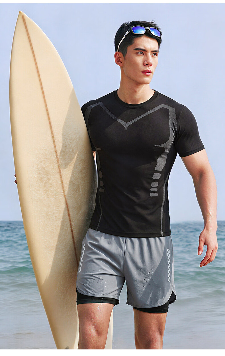 BURUITE Men's Swimwear Set Swim Trunks Anti-Embarrassment Boxer Briefs Summer Full-Body Top Hot Spring Gear 8