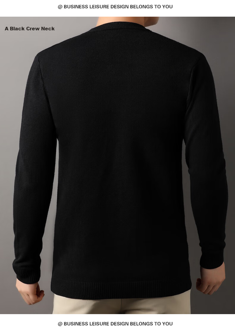 ROMON Men's Sweater Autumn Winter Comfortable Skin-friendly Casual Versatile Warm High-end Knitted Base Shirt 3977 Black M 11