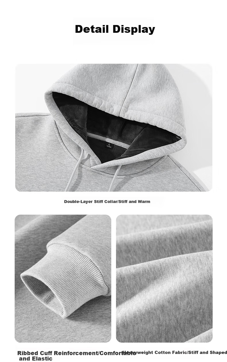 Jeanswest Men's American Style Fleece-Lined Thickened Hoodie Autumn Winter Loose Fit Large Size Warm Sweatshirt 18