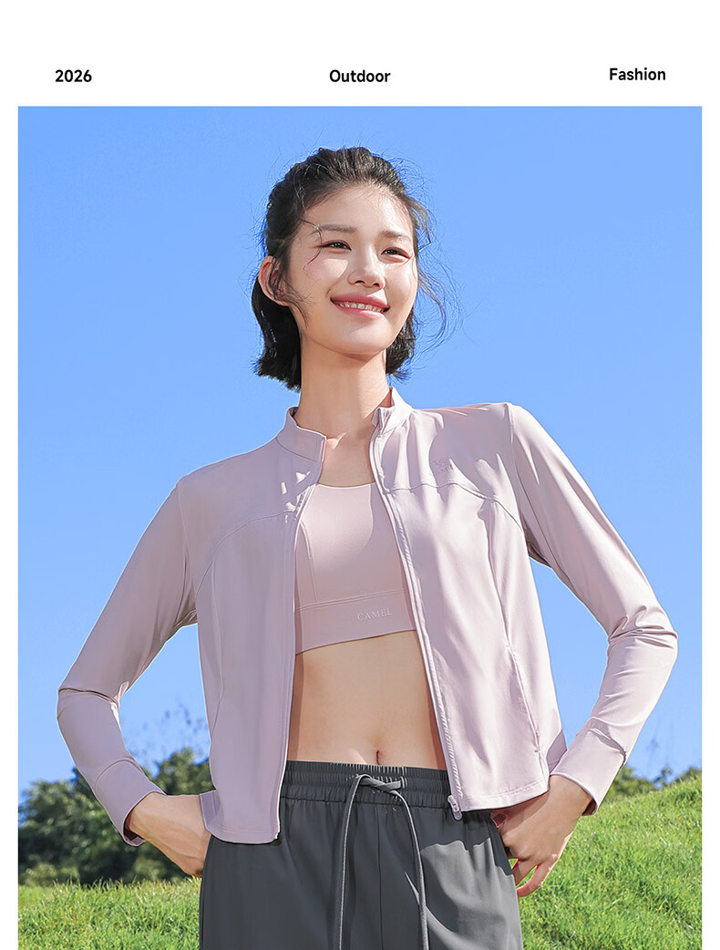 CAMEL Original Yarn Sun Protection Jacket Women Stand Collar Slim Cool Sports Jacket Y26BZ3L0029 Phantom Black S 17