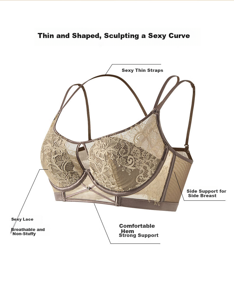 Bandgewoo Women's Lace Push-Up Bra, New Style, Large Bust Minimizing, Anti-Sagging, Side Support, Thin, Sexy, Soft Underwire 4