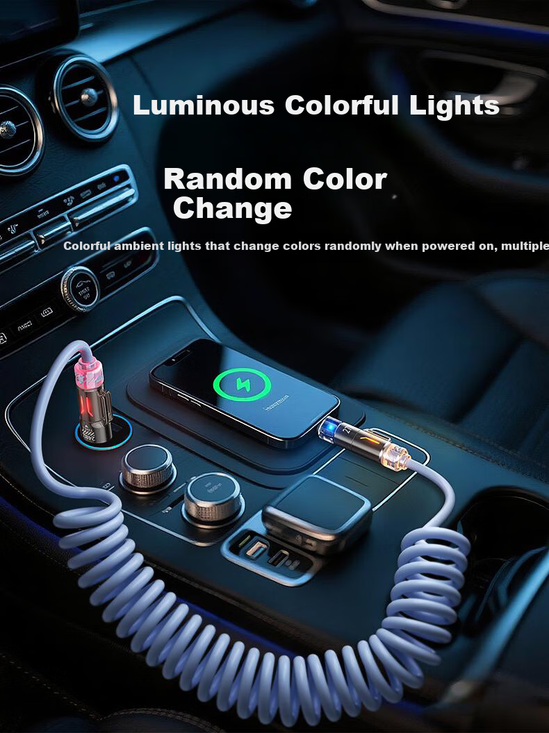 Beimo Glowing Four-in-One Spring Scented Core Data Cable 240W Fast Charging Car Projection Compatible with Apple 17/Huawei/Xiaomi/Honor/Vivo/Oppo 2m Blue 5
