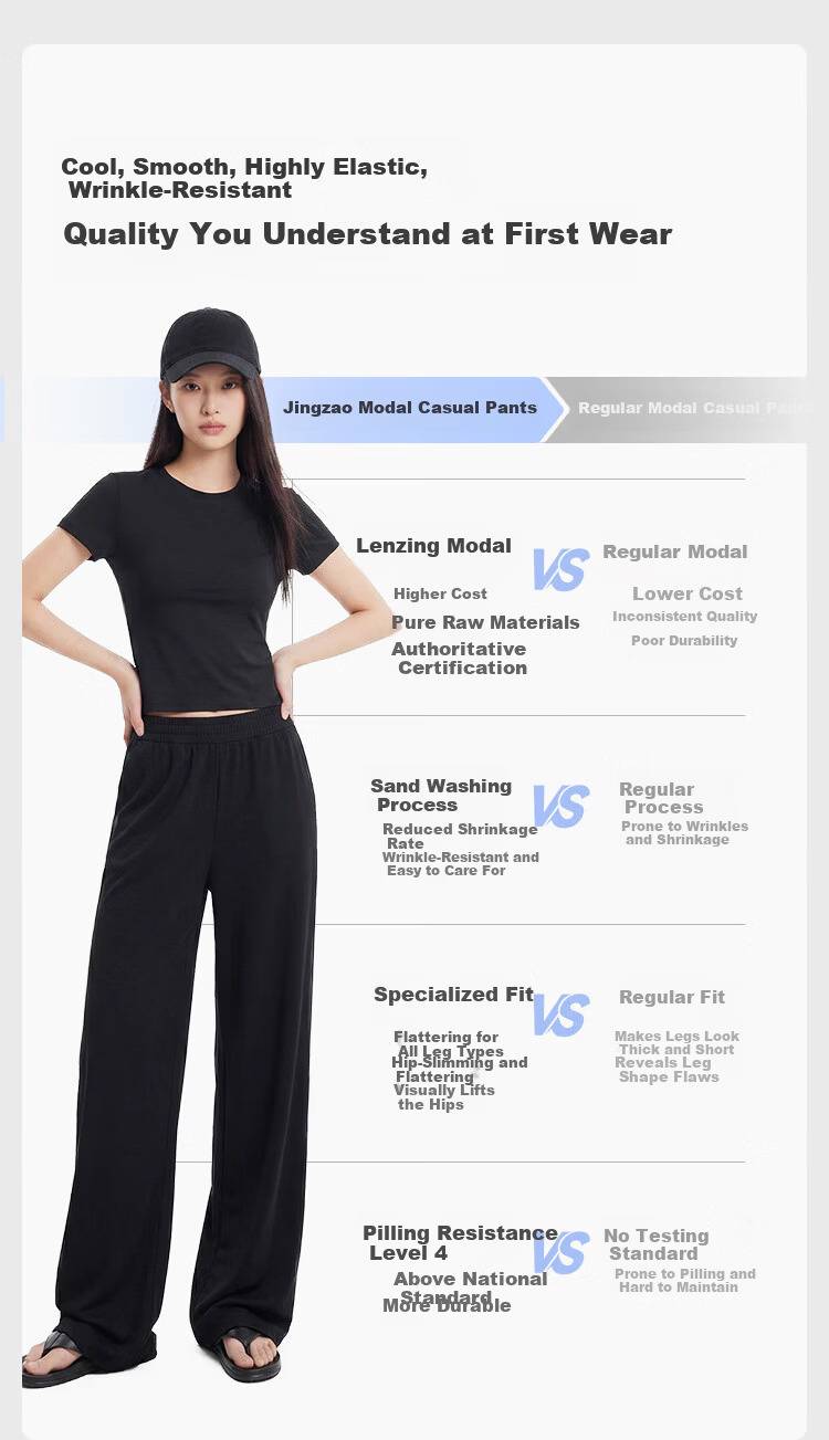 JD Jingzao Women's Modal Casual Pants 2026 New Spring High Waist Straight Slim Light Coffee L 3
