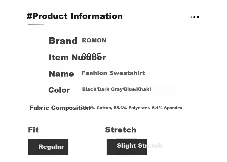 ROMON Men's Sweatshirt Spring and Autumn Crew Neck Simple Base Long Sleeve Casual Business Top Black 2XL Model 8005 4