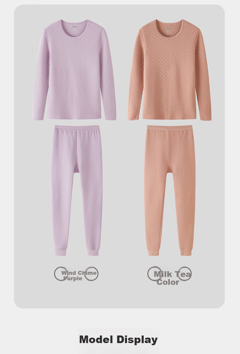 Yiershuang Ai Grass Self-Heating Three-Layer Thickened 100% Cotton Thermal Underwear Set for Women 7A Antibacterial Autumn Top and Bottom 13