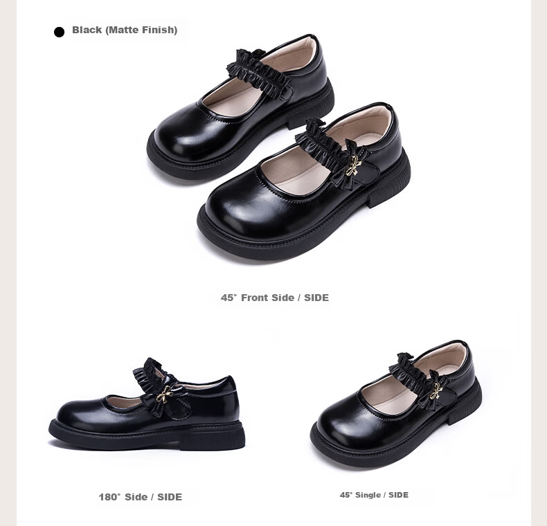 Follow Me Girls' Leather Shoes Square Toe Breathable Soft-Soled Flats Children's Fashionable School Performance Mary Jane Shoes Black Size 36 20
