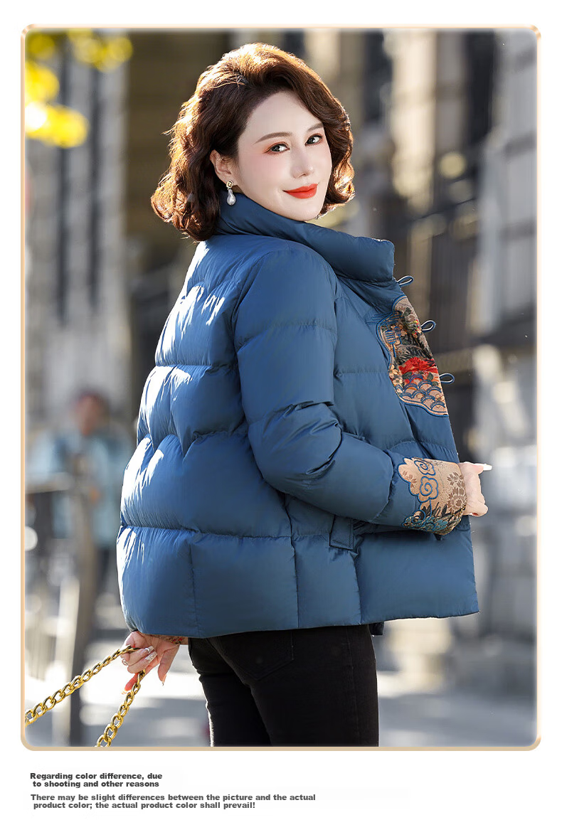 SNOWFLYING Women's Short Down Jacket 2025 Winter Loose Warm Stand Collar 90% Down Coat Mom Style Dark Red L 12