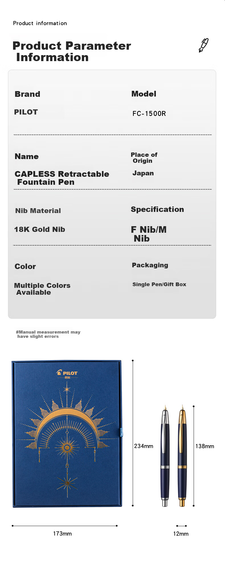 PILOT CAPLESS Retractable Fountain Pen Business Office Gift for Leaders Adult Pen (Gold Clip) F Nib Black FC-1500RG-F-B 10