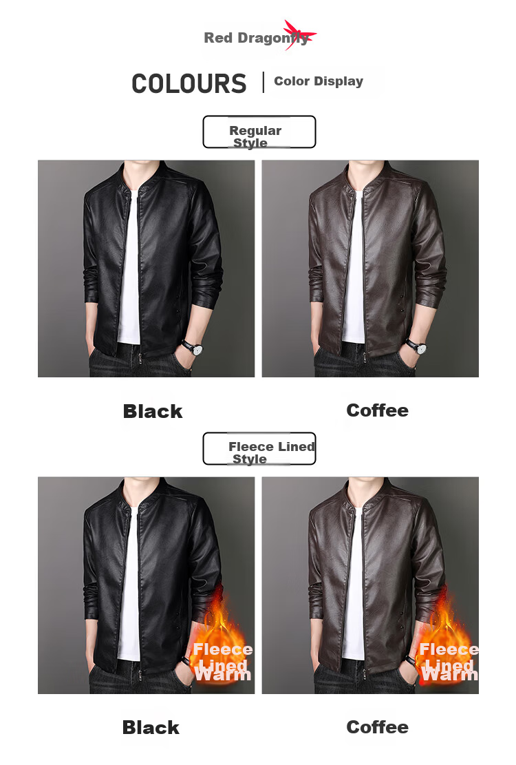 RED DRAGONFLY Men's Commuter Casual Fashion Baseball Collar PU Leather Jacket Coffee XL 6