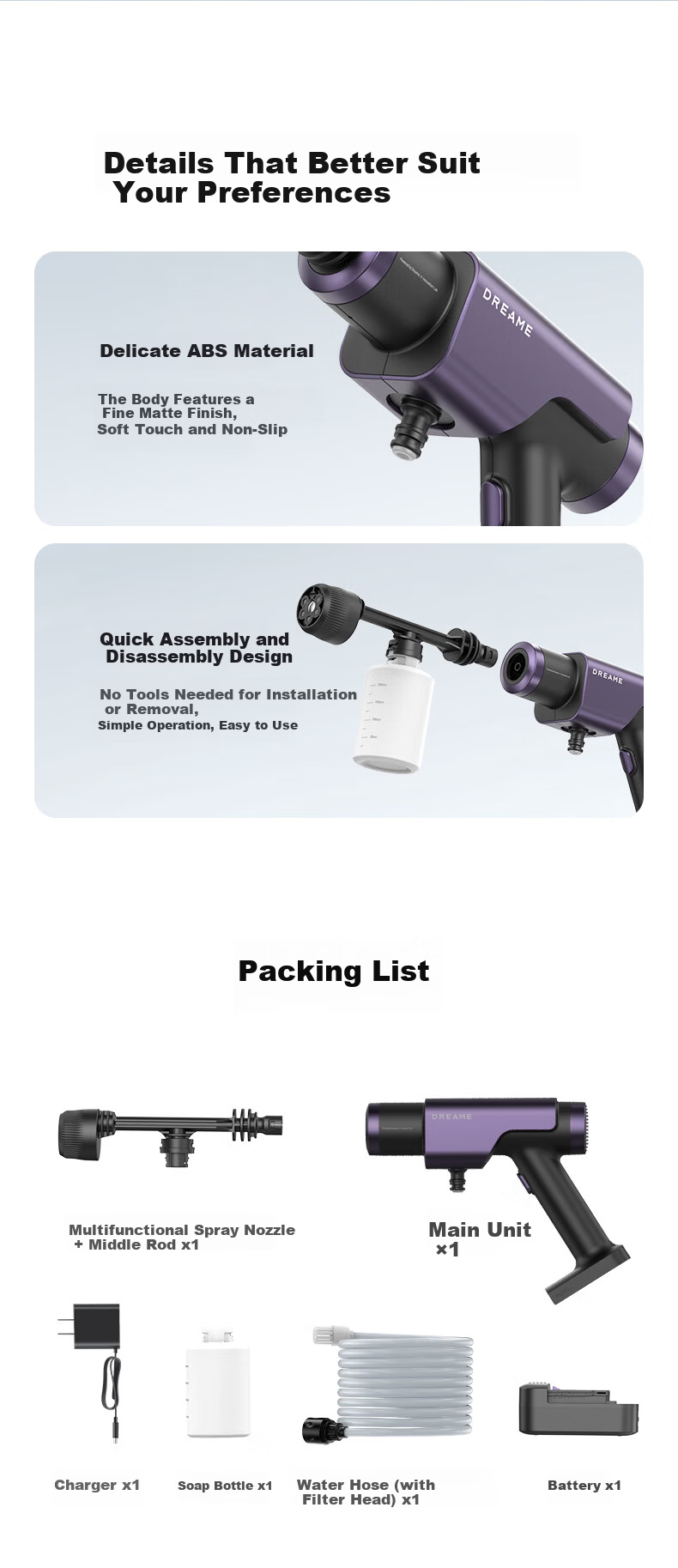 Dreame Wireless Car Washer Multi-Functional Home Use Lithium Battery High-Pressure Water Gun High Power Long Battery Life Portable Car Cleaning Tool 9