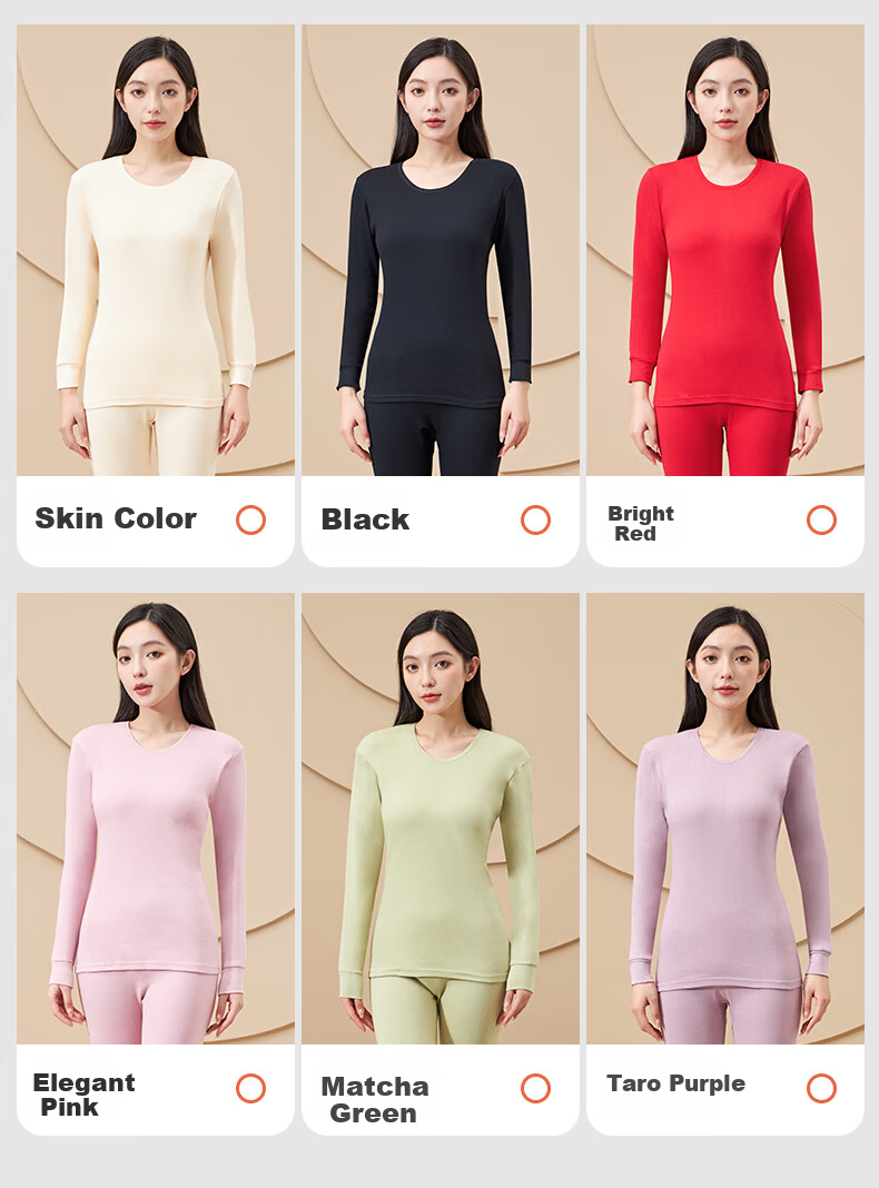 LangSha Women's Autumn Thermal Underwear Set 100% Cotton Soft Comfortable Antibacterial Mite-Resistant Heat Retaining Warm Base Layer Cotton Knitwear 14