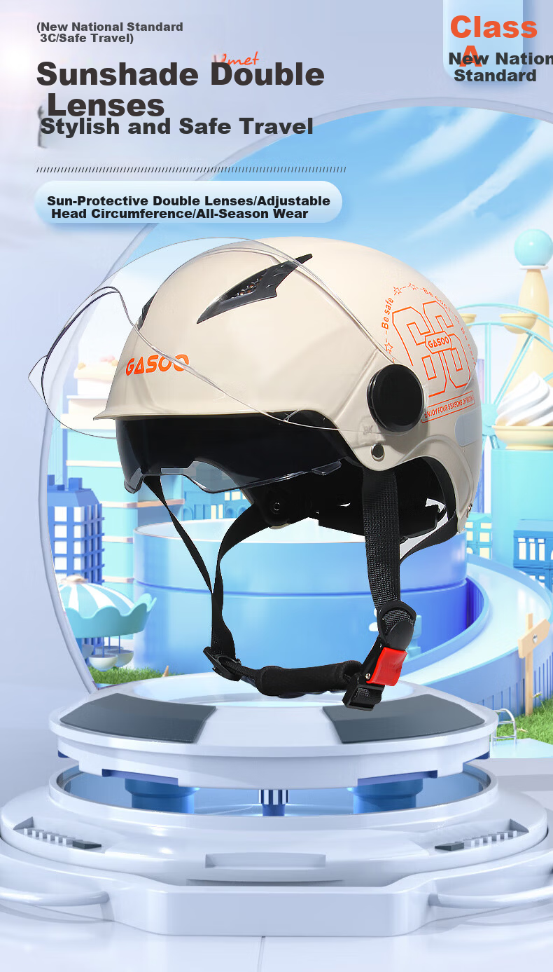 Geshu Electric Motorcycle Helmet 3C Certified Four-Season Universal Half Helmet with Dual Visors for Men and Women Electric Scooter Riding Safety Helmet 2
