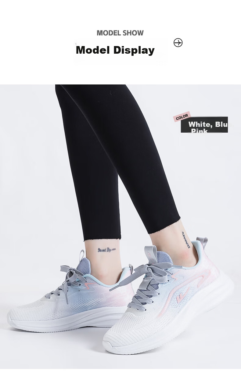 Huili Official Women's Shoes, Summer Breathable Sneakers for Women, 2026 New Trendy Running Shoes, White Blue Pink, Size 37 8