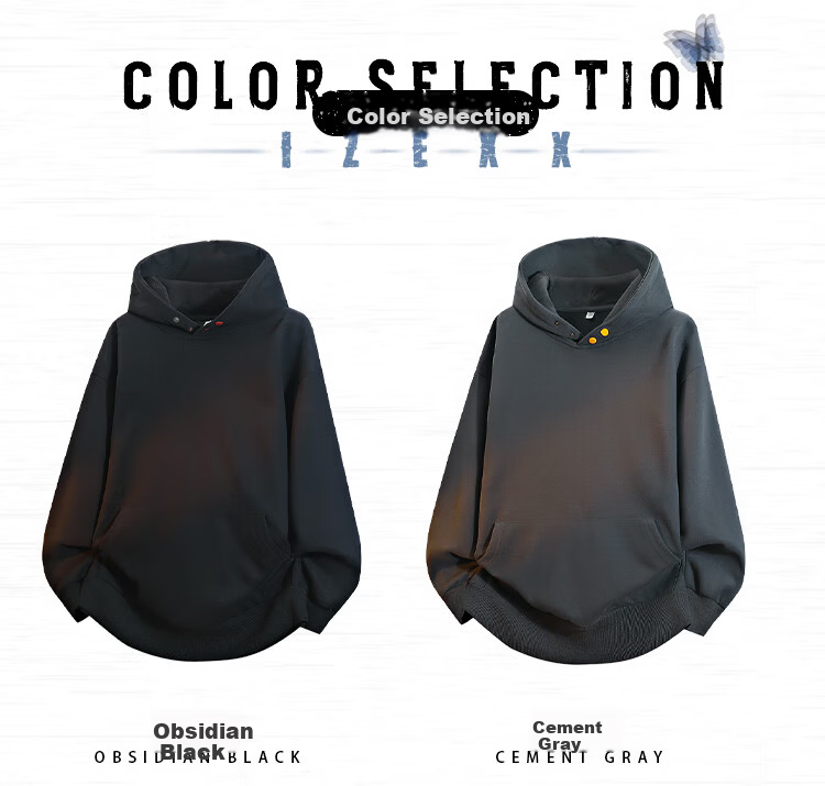 IZEXX American Style Button Hoodie Men Heavyweight Loose Solid Color High Street Sweatshirt Jacket ZQ20 White Flower Gray L 4