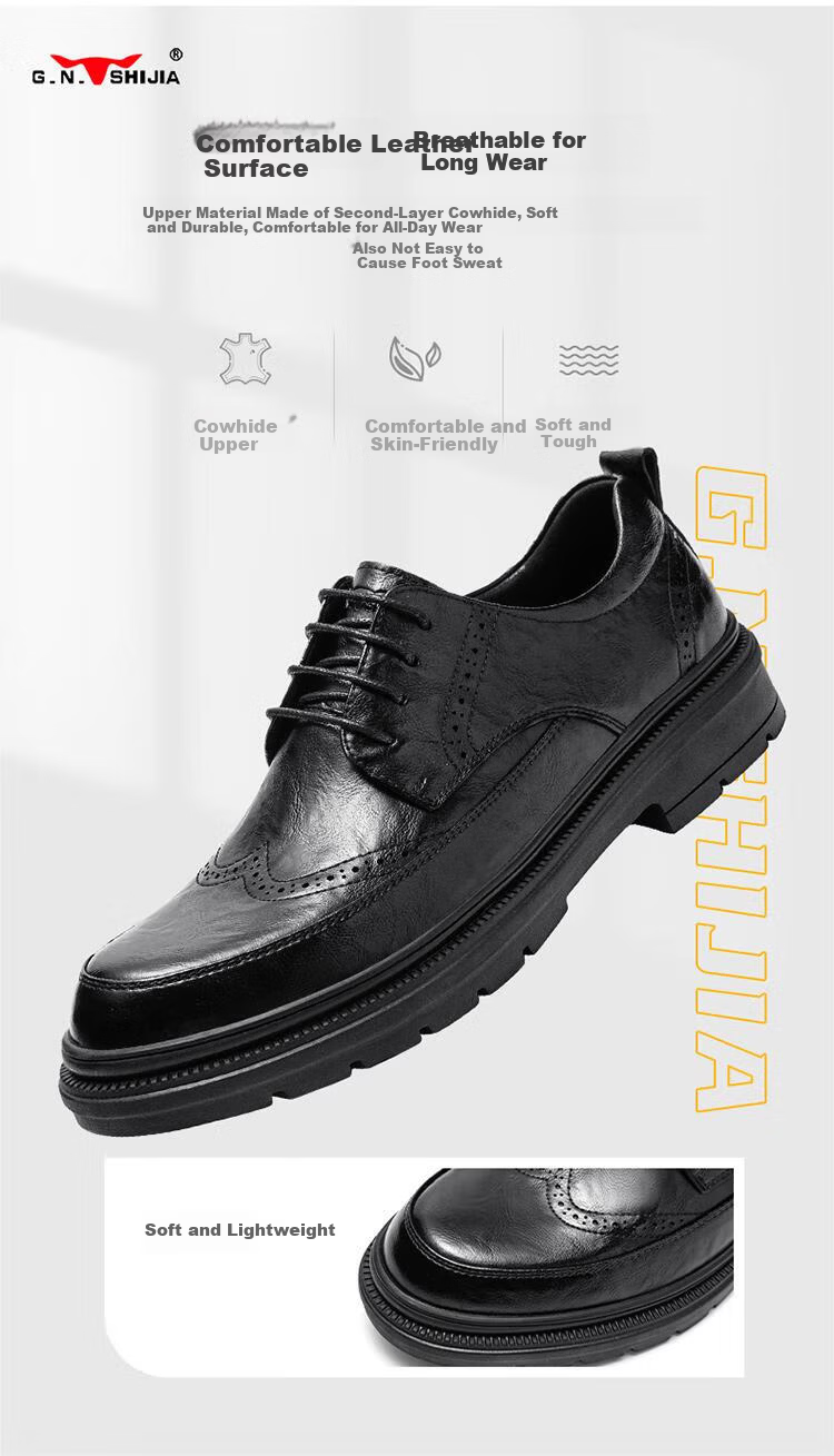 G.N.Shi Jia Men's Leather Shoes, Summer Hollow Breathable Brogue Carved Shoes, British Retro Business Formal Shoes for Me 3