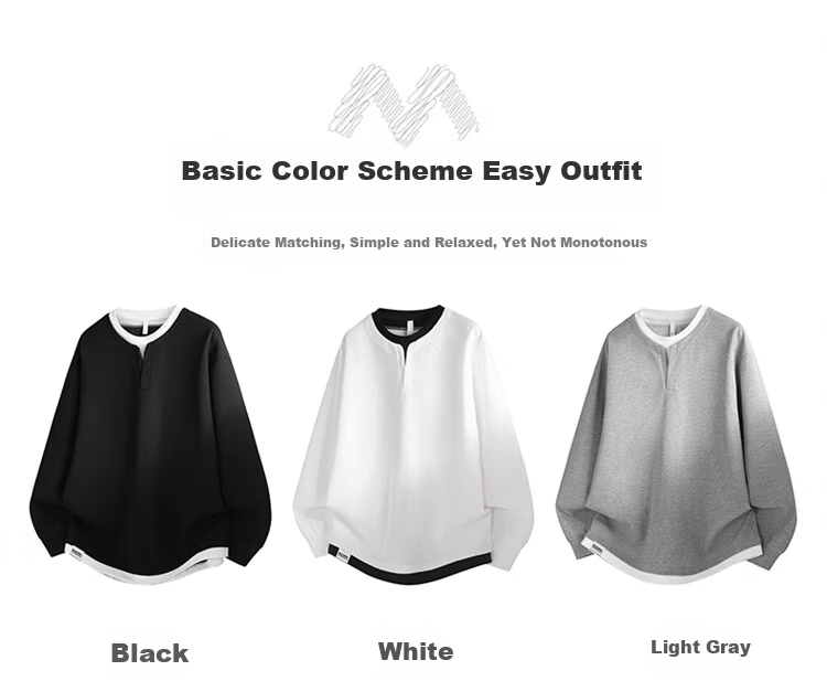 MARK FAIRWHALE Men's Spring Casual Long Sleeve Sweatshirt Fake Two-Piece T-Shirt Light Gray M 3