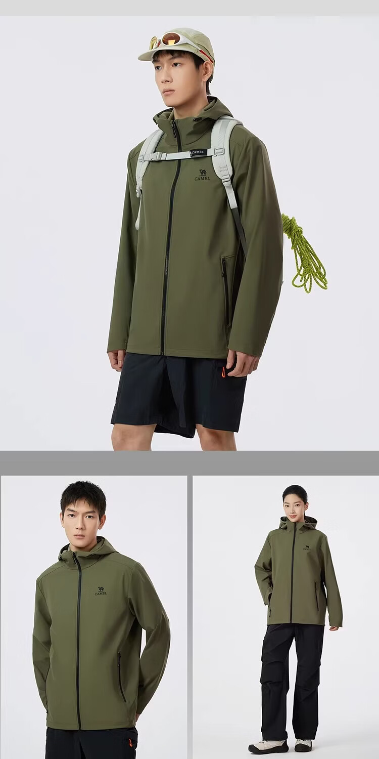 Camel [Three-Proof] Unisex Outdoor Softshell Jacket Women's Spring 2026 Windproof Water-Repellent Insulated Oil-Resistant 17
