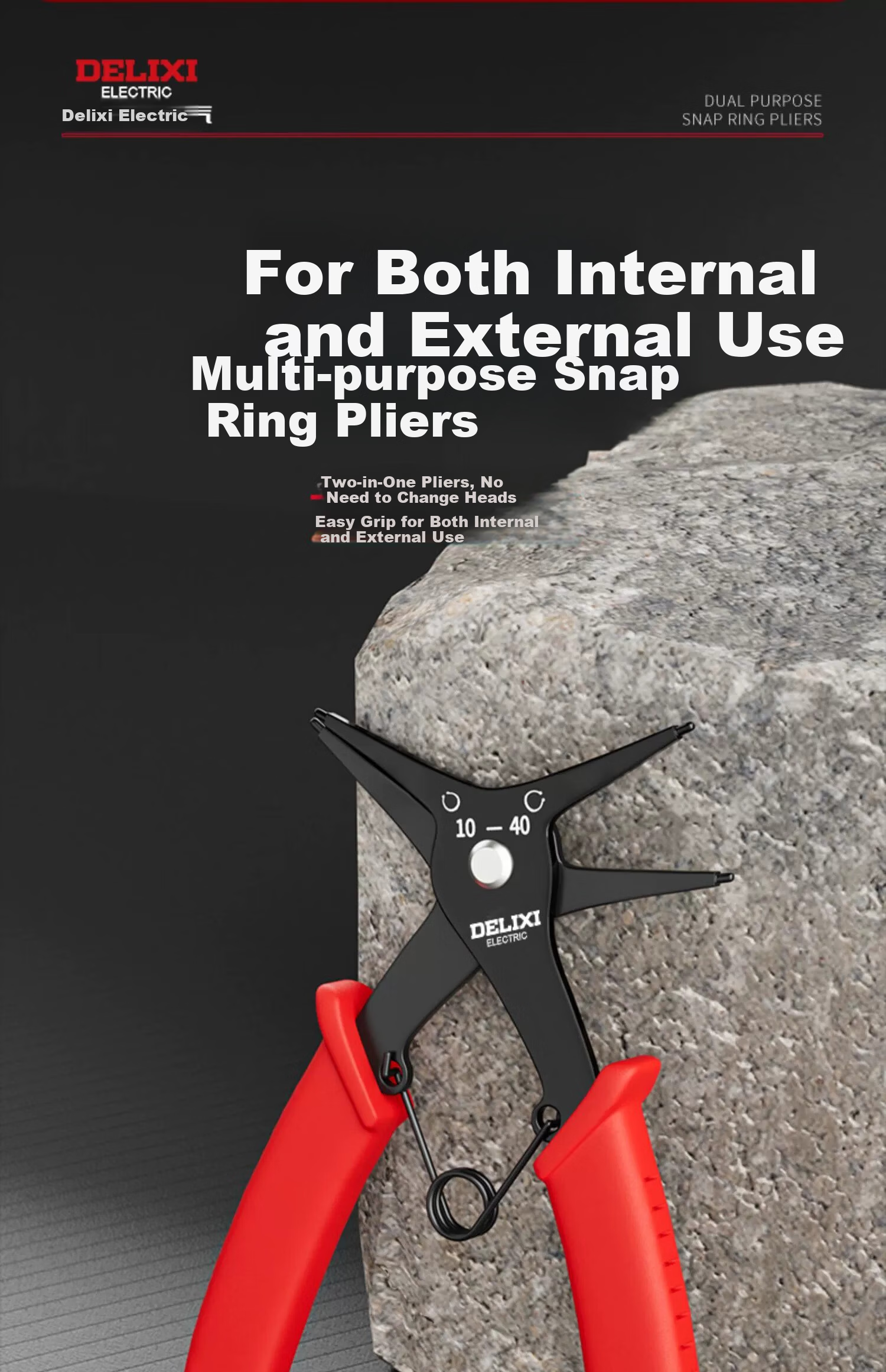 Delixi Dual-Use Snap Ring Pliers Multi-Functional 2-in-1 Internal and External Circlip Pliers Spring Retaining Ring Removal Expansion Pliers 5