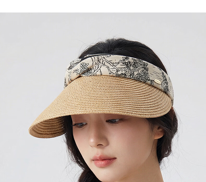 CACUSS Women's Summer Straw Woven Open-Top Hat Large Brim Sun Hat Outdoor Beach Sunshade Hat Ink-Dyed Blue 13