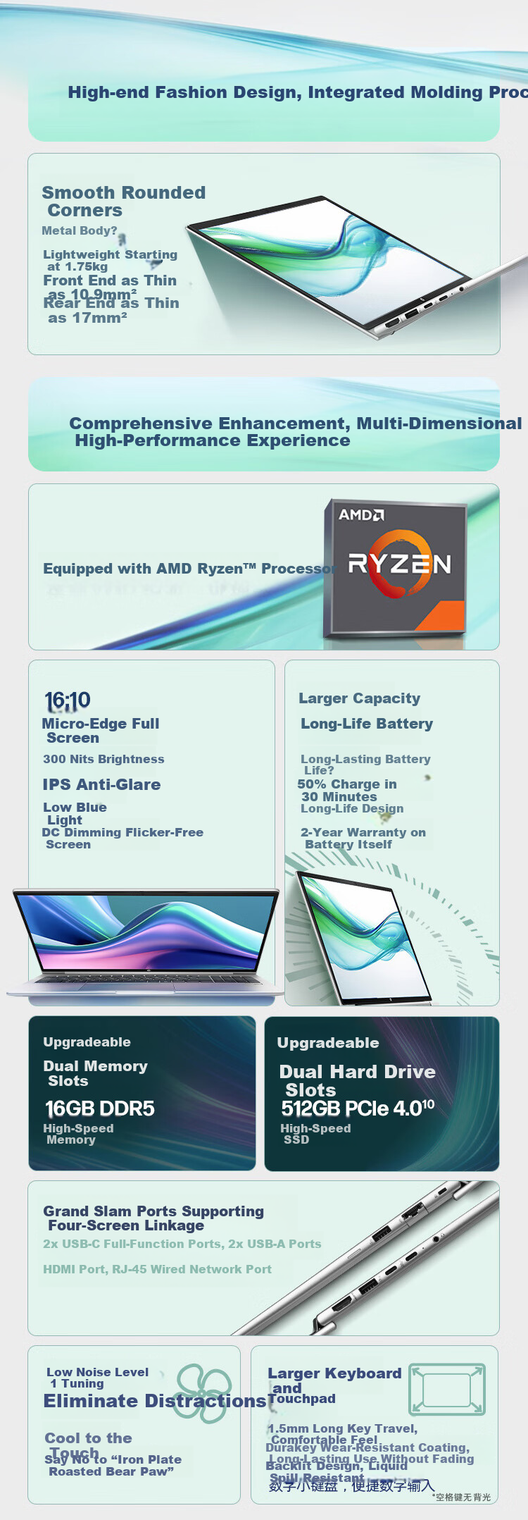 HP Zhan66 14-inch Lightweight Office Laptop Ryzen 5 220 16GB 512GB SSD 1-Year Onsite Service Military Standard Certified Zhan AI 2