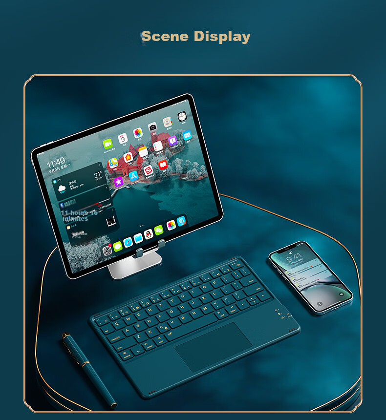 B.O.W Hangshi HB321 Ultra-thin Bluetooth Wireless Touch Keyboard for iPad Xiaomi Huawei Apple Tablet Mobile Laptop Silent Rechargeable Keyboard Dark Green 9